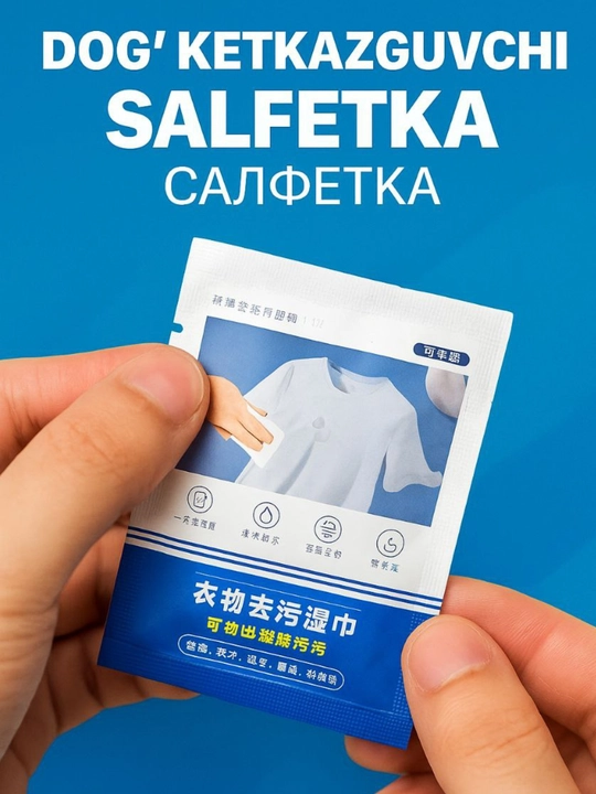 Салфетки, очищающие от пятен на одежде, влажные, пятно выводящие, в пачке 20 штук