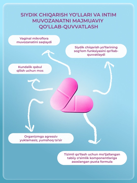 Urosal Plus siydik yo‘llari salomatligi uchun, qizil lavlagi, D-mannoza, probiotiklar
