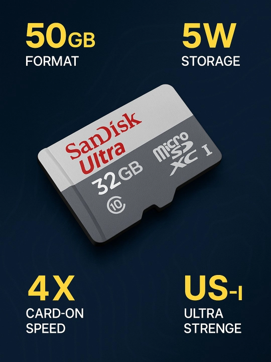 Карта памяти SanDisk Ultra microSD 32GB, Class 10, для телефона и видеорегистратора - 