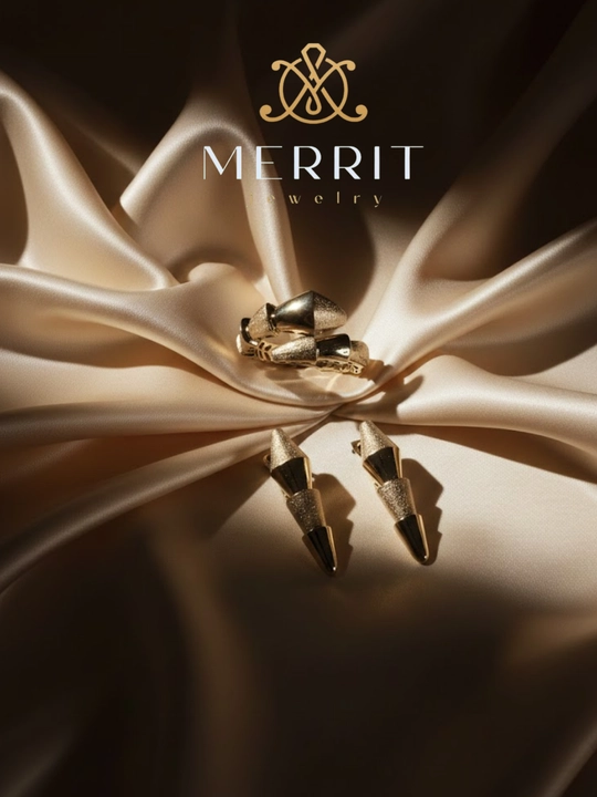 Золотое кольцо и серьги, комплект, MERRIT SET2, золото 585 пробы, MERRIT GOLD