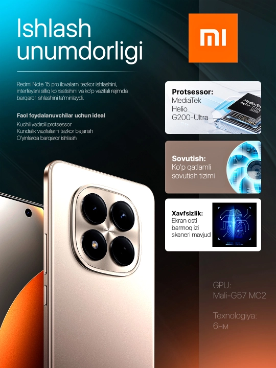Redmi Note 15 Pro smartfon 120Hz AMOLED, 200MP kamera, 5000 mAh tez zaryad