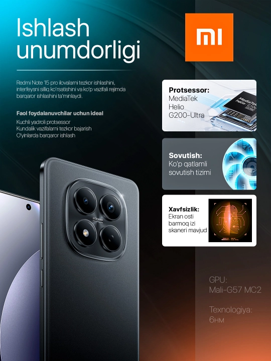 Redmi Note 15 Pro smartfon 120Hz AMOLED, 200MP kamera, 5000 mAh tez zaryad