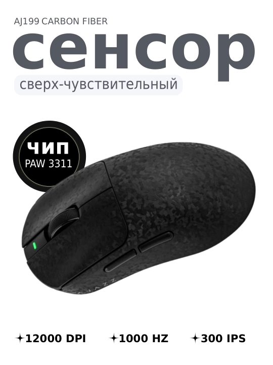 AJAZZ AJ199 O'yin Sichqonchasi Karbon, Simli, Simsiz va Bluetooth, Geymerlar va ofis uchun