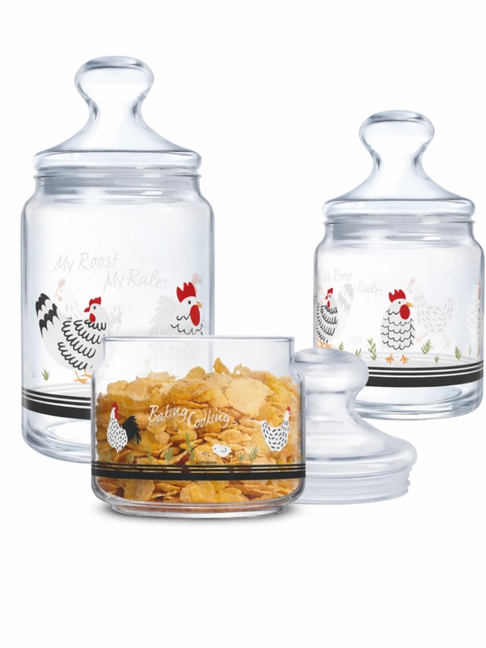 Sochiluvchan moddalarni saqlash uchun Luminarc shisha bankalar to‘plami,500ml/750ml/1000ml