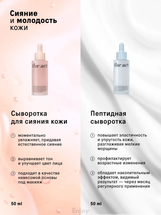 Сыворотка для кожи лица The Act, увлажняющая, очищающая, для сияния, подарочный набор