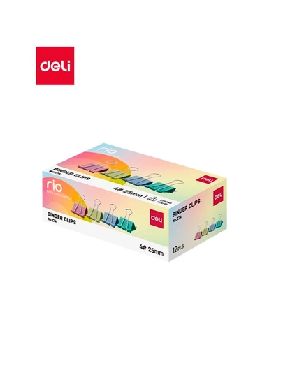 Зажимы Deli EZ74 металл 25мм, цветной, 12 шт