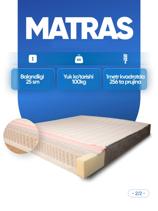 Prujinali MATRAS anatomik matras, balandligi 25 sm - 