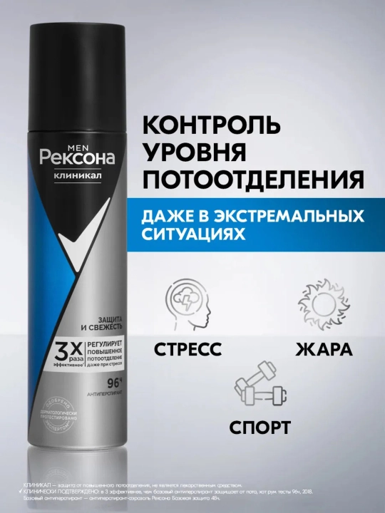 Антиперспирант-аэрозоль Rexona Men, дезодорант, защита от пота и запаха, 2 вида, 150 мл