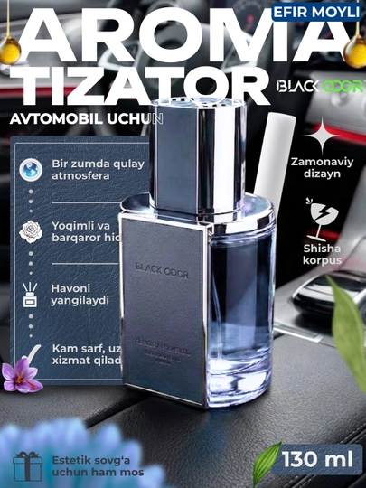 Ароматизатор для автомобиля Black Odor с эфирными маслами, стеклянный, 130 мл — CARGOUZ-BO36-СИНИЙ