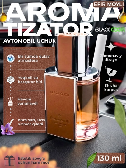 Ароматизатор для автомобиля Black Odor с эфирными маслами, стеклянный, 130 мл — CARGOUZ-BO36-МЕДН