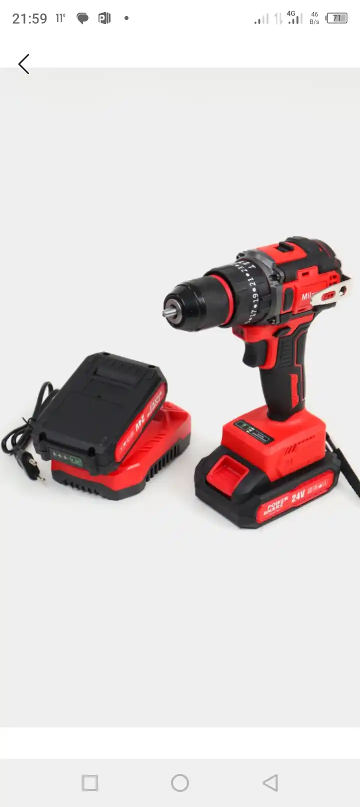 Zarbali shurup buragich, cho'tkasiz motor, 10 mm, Milano 24 vt