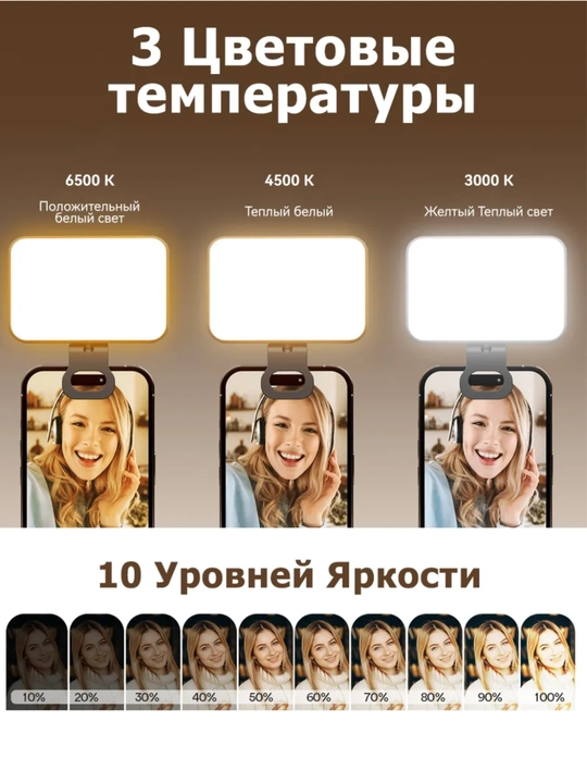 Селфи-Видеосвет для телефона с регулировкой яркости
