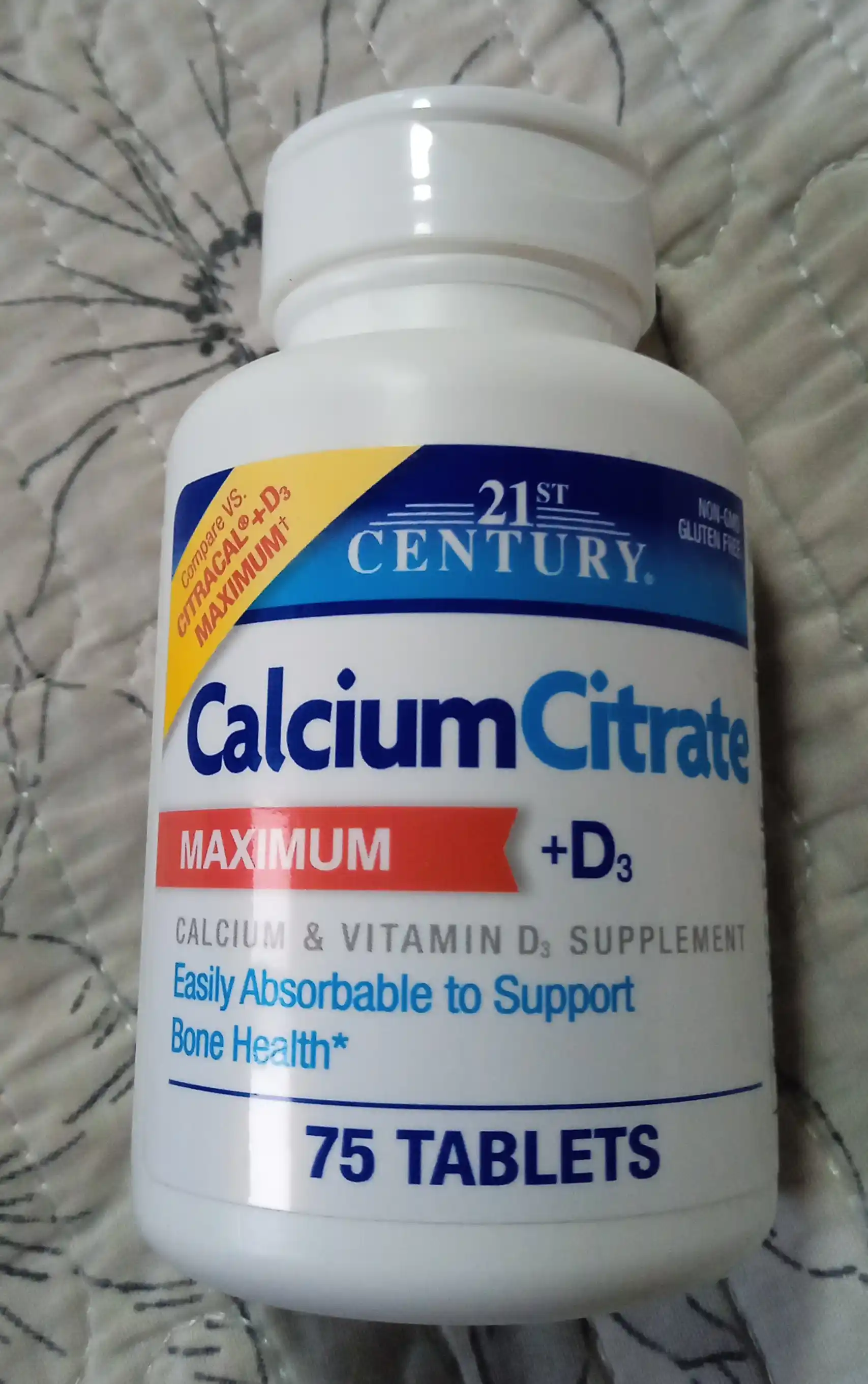 Kalsiy Sitrat, Vitamin D3, 21st Century Calcium Citrate + D3 Maximum, 75 tabletka, Halol