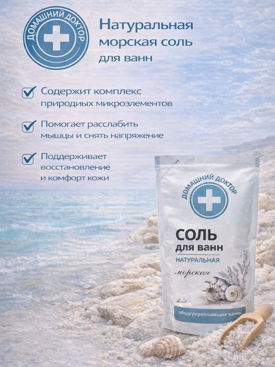 Hammom tuzi, uy shifokori, tabiiy dengiz tuzi, 500 ml - 