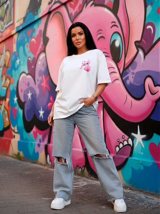 Ayollar oversayz futbolkasi, 100% paxta, printli bazaviy kiyim
