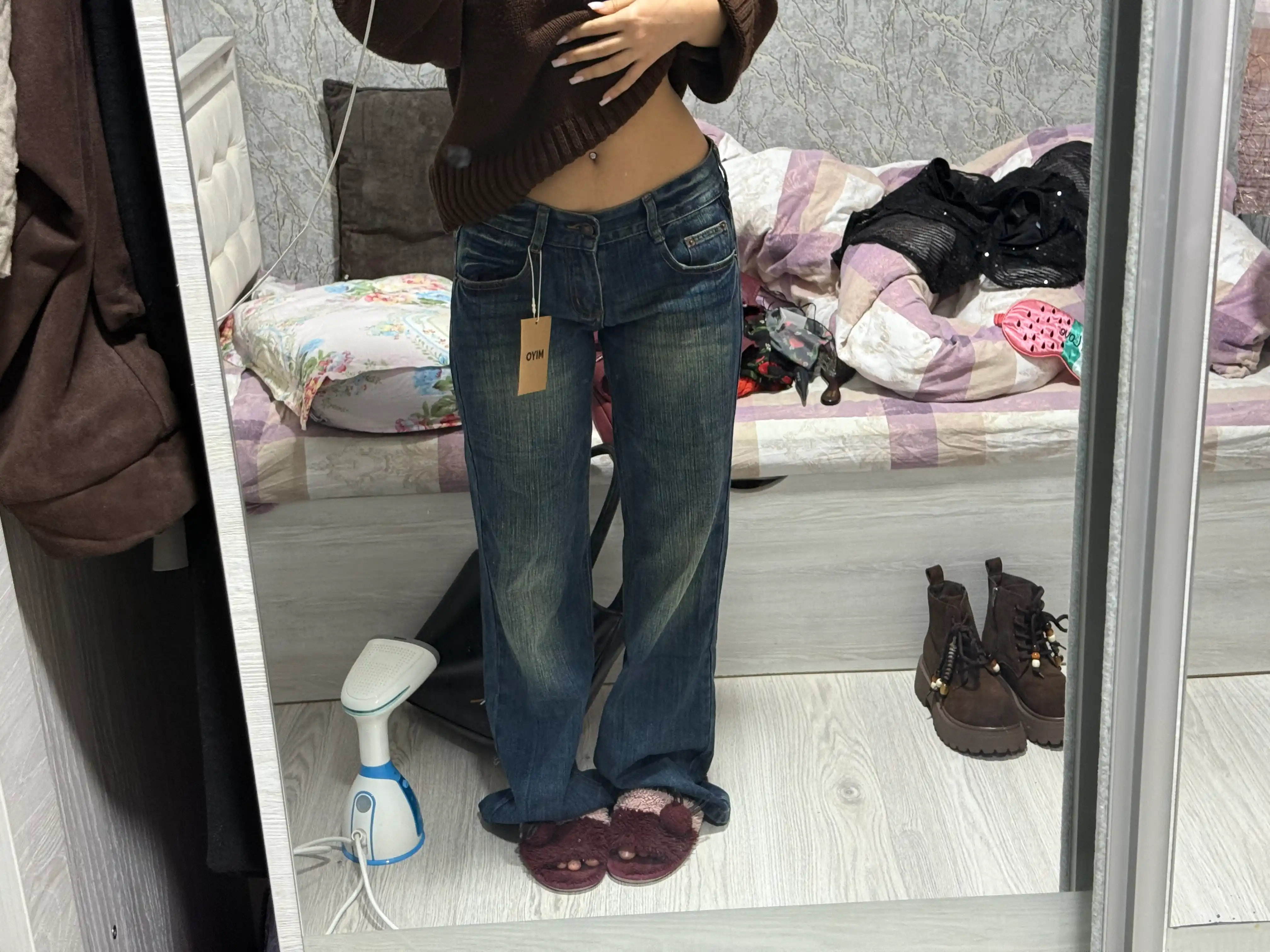 MIYO Ayollar uchun Y2K uslubidagi jinsi shimlar — baggy, klosh va boshqa modellаr
