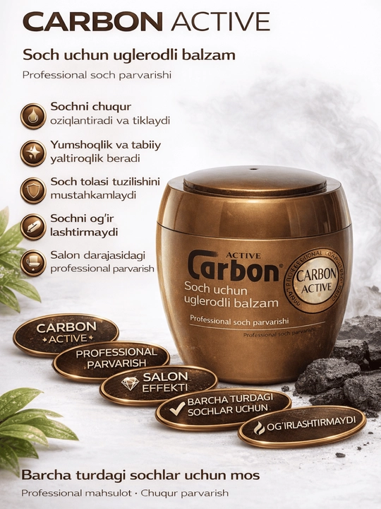 Uglerodli balzam, Active Сarbon,sochlar uchun faol,250, 550,930 ml,soch uchun konditsioner