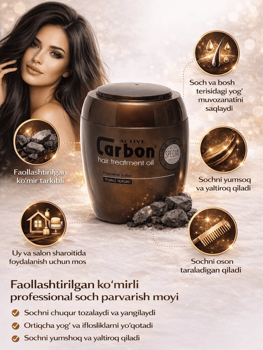 Uglerodli balzam, Active Сarbon,sochlar uchun faol,250, 550,930 ml,soch uchun konditsioner