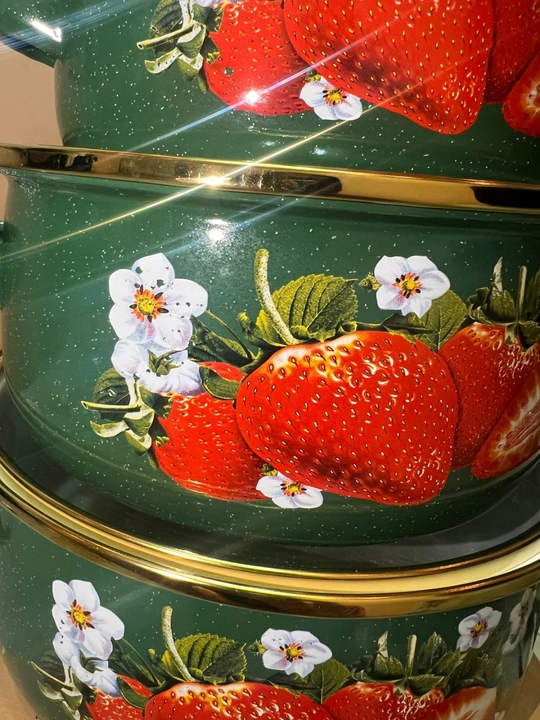 Набор эмалевых кастрюль, с крышками, цветочного дизайна, для всех плит
