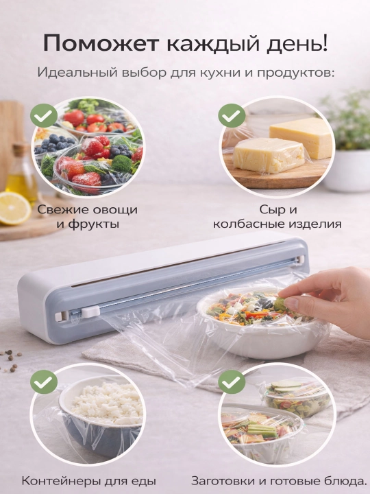 Держатель для пищевой пленки и фольги, настенный, с резаком, магнитный