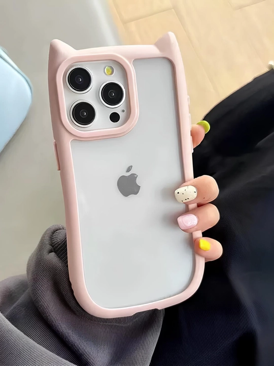 Прозрачный 3D чехол с кошачьими ушками для IPhone X,XR,XS,11,12,13,14,15,16,17/18 Pro Max