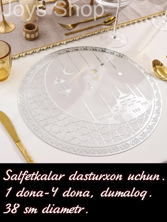 Stolga xizmat ko‘rsatish salfetkasi, 1 donadan 4 donagacha, dumaloq, diametri 38 sm