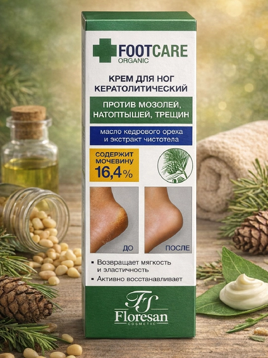 Floresan, Footcare Organic, oyoqlar uchun keratolitik krem, 1 dona, Yevropa - 