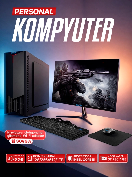 Shaxsiy kompyuter, Intel Core i5 3.40 GHz, GT730 4GB, SSD 128...1000GB, monitor 19...32" - 