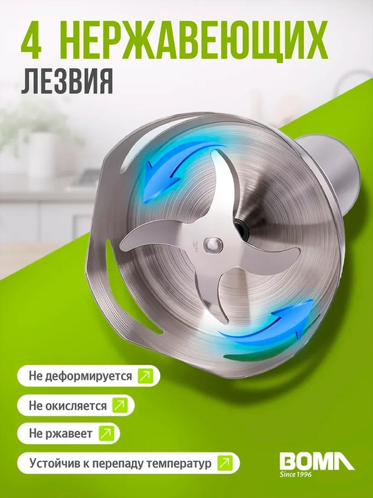 Qo'l blenderi 4 in 1, quvvati 300-1000W BOMA, ko‘p funksiyali blender, metall pogrujnoy