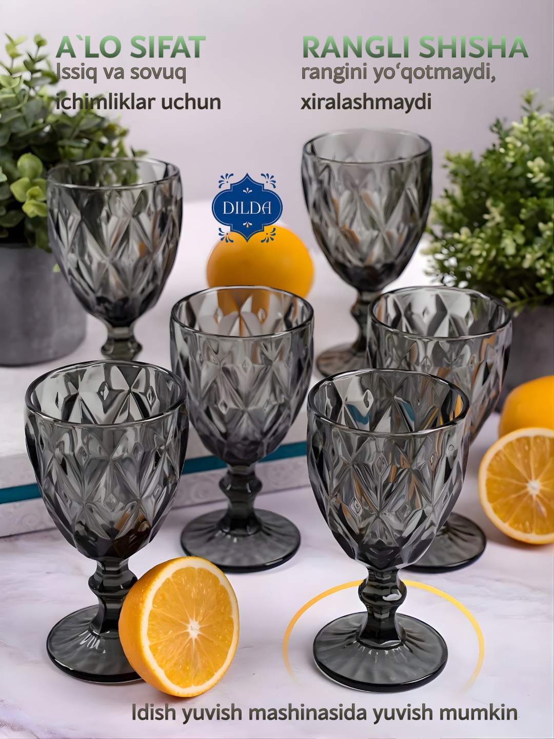 Rangli shishadan tayyorlangan, issiqqa chidaml, ichimliklar uchun fujerlar, 6 dona to‘plam