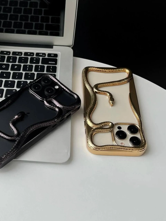3D ilonli iPhone silikon g‘ilofi, hajmli ilon dizayni, himoyalovchi relefli chexol