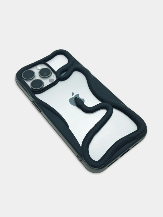 3D ilonli iPhone silikon g‘ilofi, hajmli ilon dizayni, himoyalovchi relefli chexol