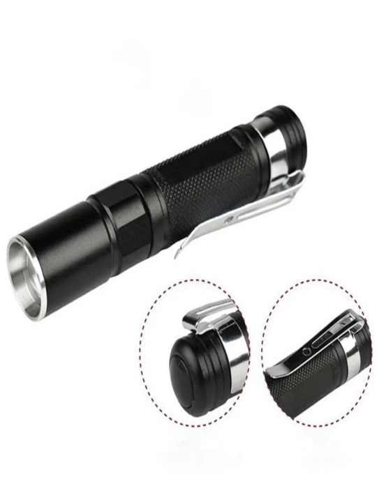 Batareyali cho'ntak chiroq, 8 sm, LED mini fonar, metall korpus
