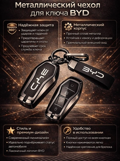 Чехлы для ключей, пульт от BYD Song/Han/Chazor/Tang/Seagull/E2/Qin/Yuan — 77CASES-BYDPMC4-ЧЕРН