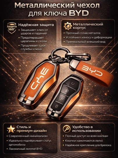 Чехлы для ключей, пульт от BYD Song/Han/Chazor/Tang/Seagull/E2/Qin/Yuan — 77CASES-BYDPMC4-ОРАНЖ
