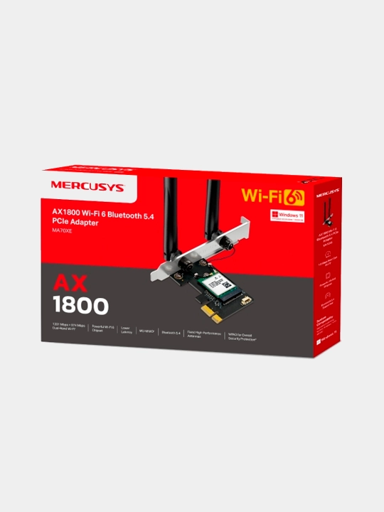 Mercusys MA70XE AX1800 Wi-Fi 6 + Bluetooth 5.4 PCI-Express адаптер, приёмник - 