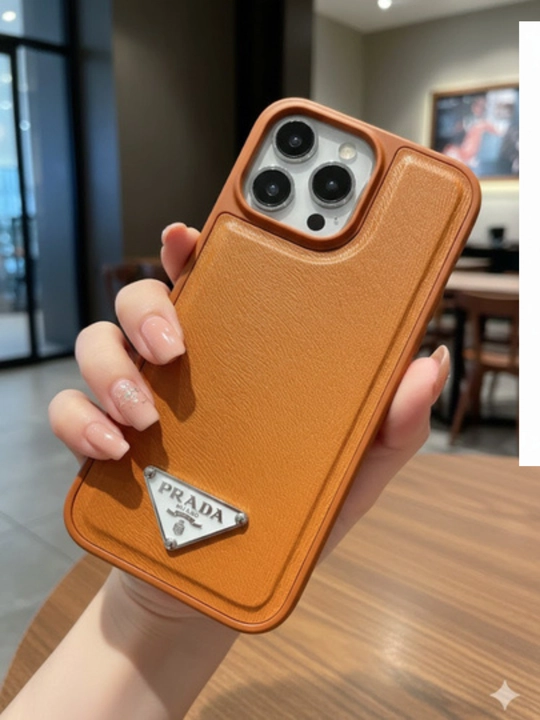 Кожаный чехол для iPhone с логотипом Prada. Элегантный стиль и надежная защита