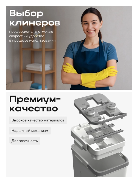 Швабра и ведро с отжимом Zetter L/XL, для дома, уборки пола и окон, 13 л