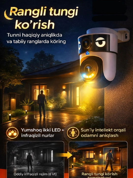 WIFI Aylanma kamera, 2 MP, suv o‘tkazmaydigan, tungi rejim, 360°, IP66