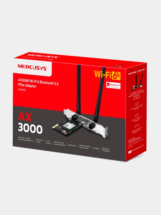 Mercusys MA80XE AX3000 Wi-Fi 6 + Bluetooth PCI-Express (PCIe) адаптер, приёмник - 
