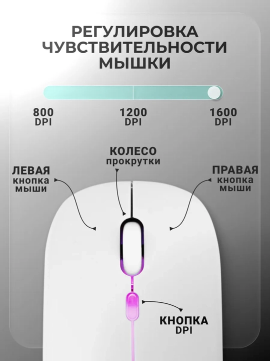Kompyuter va noutbuk uchun shovqinsiz simsiz sichqoncha, RGB, Bluetooth