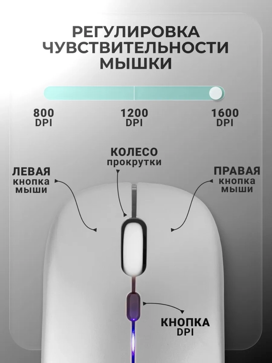 Kompyuter va noutbuk uchun shovqinsiz simsiz sichqoncha, RGB, Bluetooth