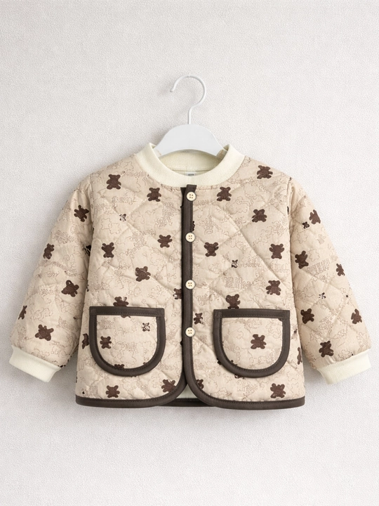 Bolalar uchun issiq kurtka (unisex), ayiqchali print, qishki, paxtali - 