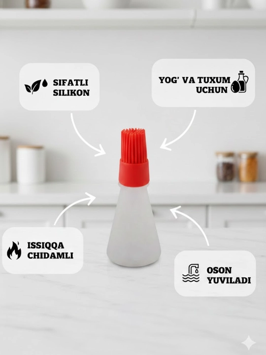 Tuxum va yog‘ surish uchun silikon cho‘tka-idish, oshxona uchun, ranglar assorti
