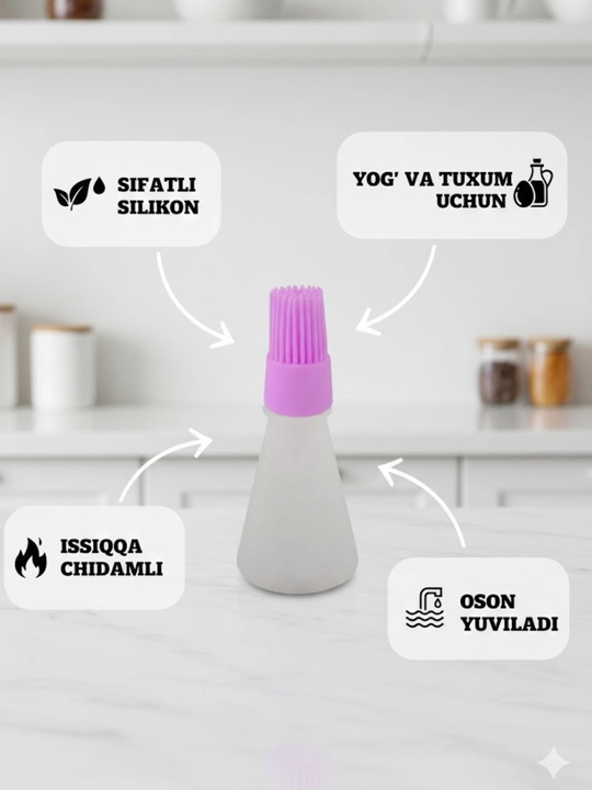 Tuxum va yog‘ surish uchun silikon cho‘tka-idish, oshxona uchun, ranglar assorti