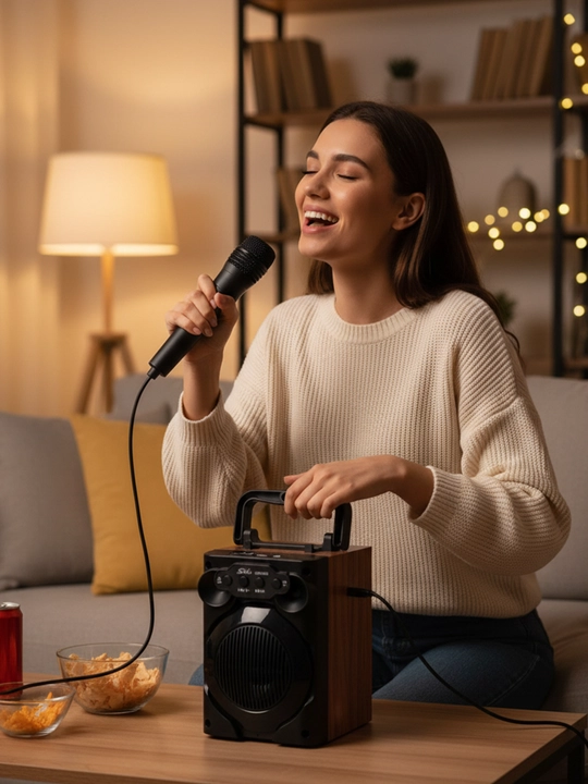 Simsiz katta karnay, karaoke musiqasi, mikrofon, pult va RGB yoritgich