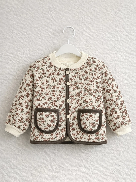 Bolalar uchun issiq kurtka (unisex), gulli print, qishki, paxtali - 