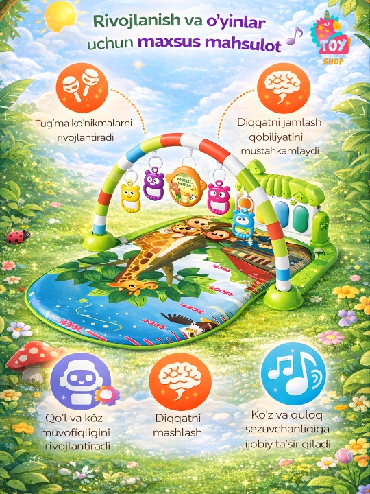 O'yin majmualari, bolalar uchun rivojlanuvchi pianino gilamchasi va o'yin maydonchalari