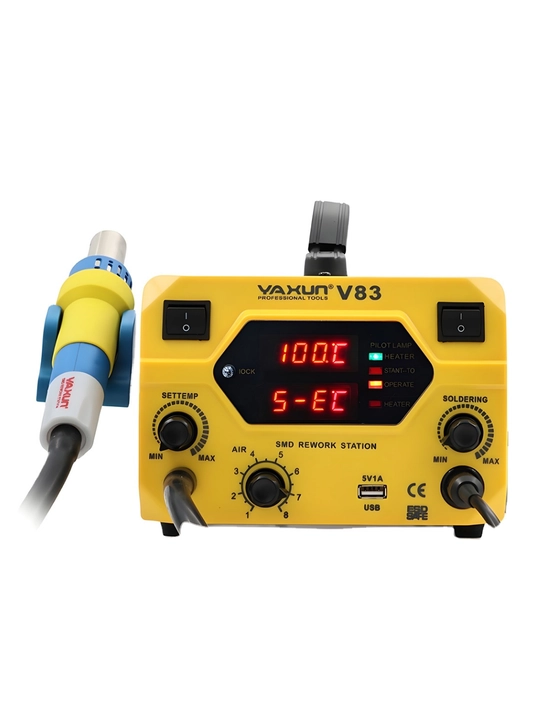 YAXUN YX-V83 2-в-1 паяльная станция с феном, SMD, 2 LCD, USB 5V 1A
