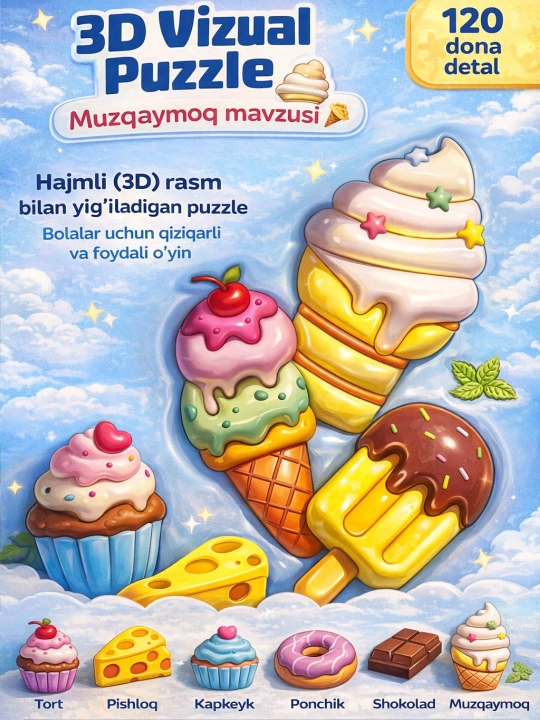 120 ta detalga ega 3D pazl, shirinliklar mavzusi bilan